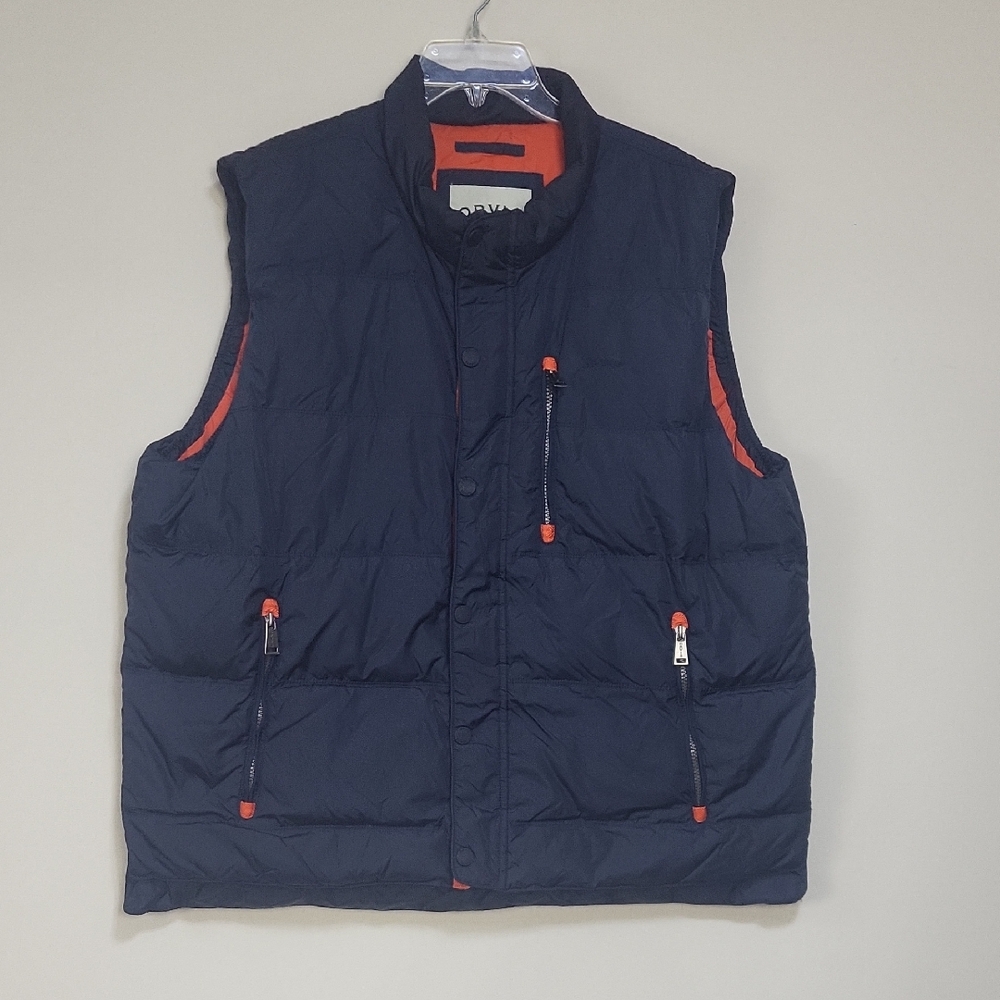 ORVIS Blue Orange Down Filled Puffer Full Zi0 Multi-Pocket Outdoor Puffer Vest